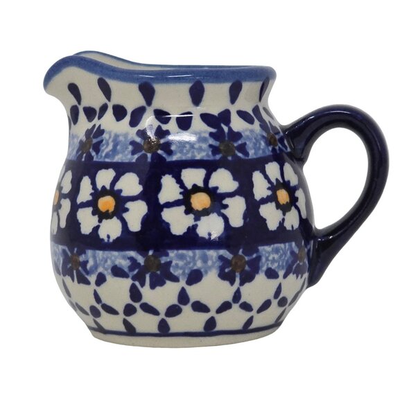 Ceramika Wiza Polish Pottery Hand Made Creamer Mini Pitcher Blue Floral - Picture 1 of 10